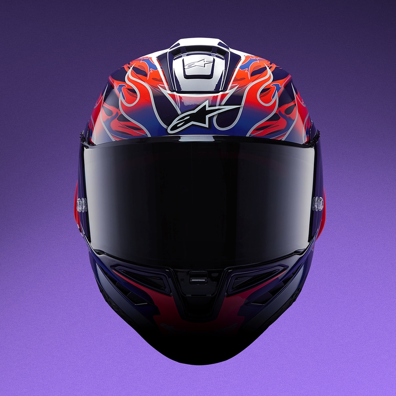 Cască integrală de motocicletă Alpinestars Supertech R-10 Flyte, ediție limitată, Jorge Martin, violet-roșu