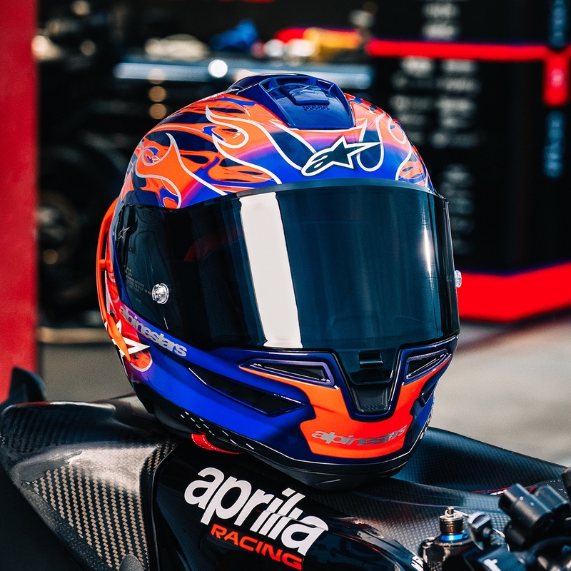 Cască integrală de motocicletă Alpinestars Supertech R-10 Flyte, ediție limitată, Jorge Martin, violet-roșu