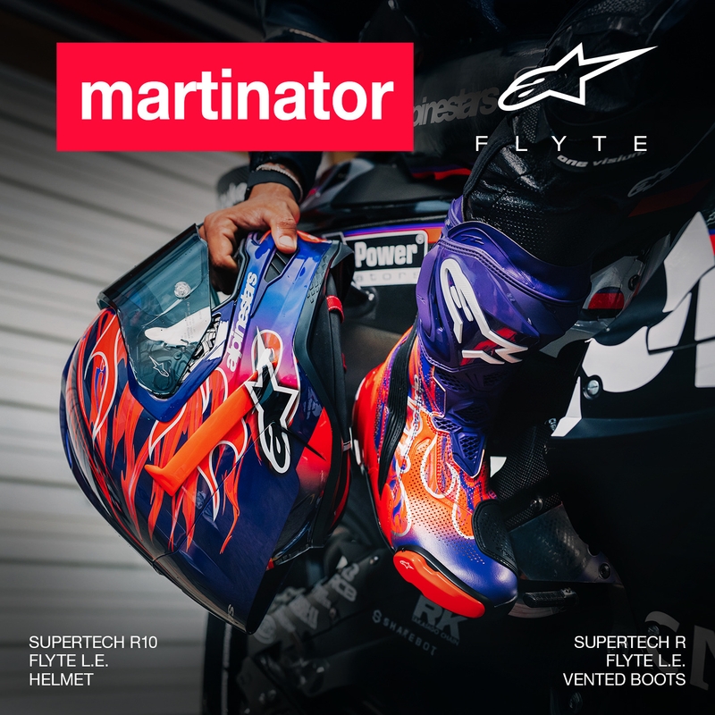 Cască integrală de motocicletă Alpinestars Supertech R-10 Flyte, ediție limitată, Jorge Martin, violet-roșu