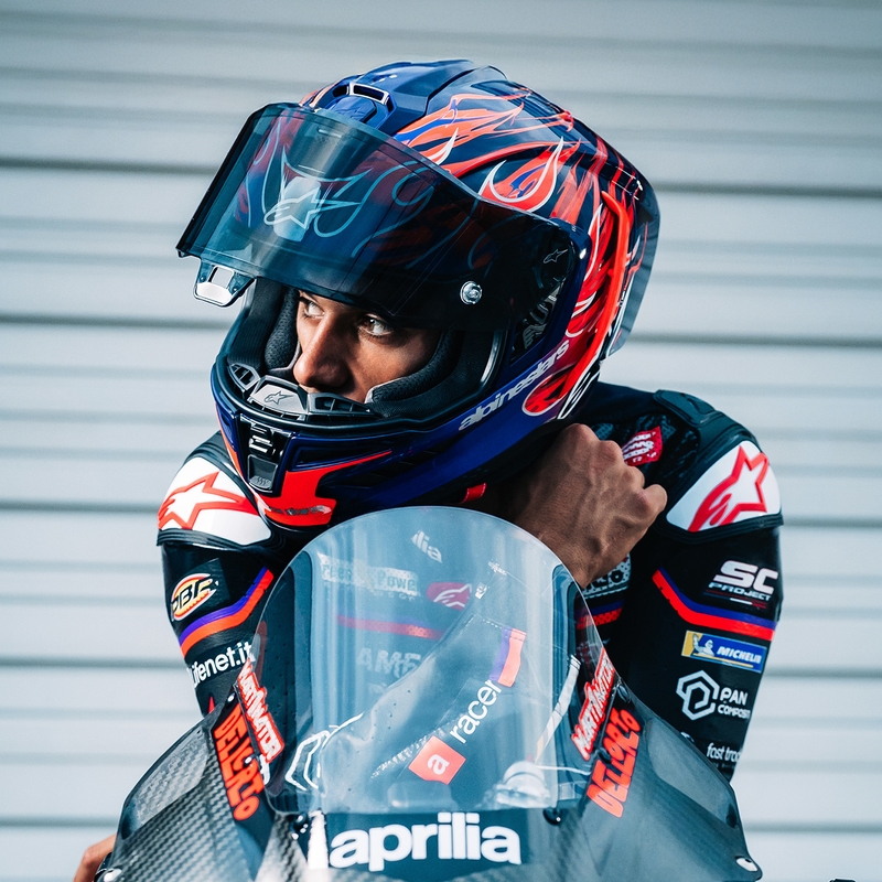 Cască integrală de motocicletă Alpinestars Supertech R-10 Flyte, ediție limitată, Jorge Martin, violet-roșu