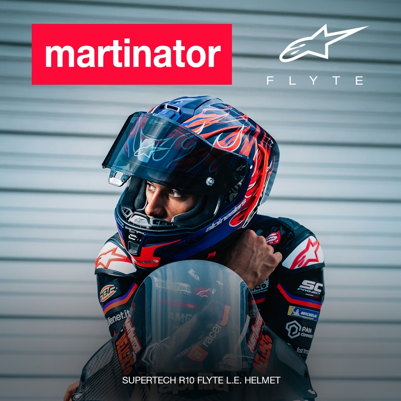 Cască integrală de motocicletă Alpinestars Supertech R-10 Flyte, ediție limitată, Jorge Martin, violet-roșu