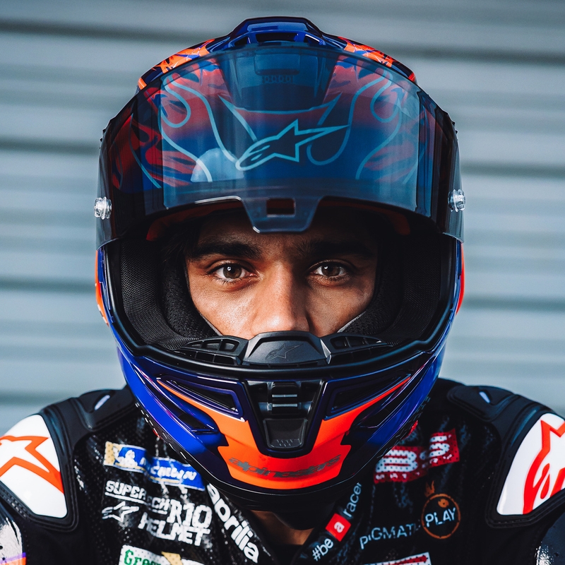 Cască integrală de motocicletă Alpinestars Supertech R-10 Flyte, ediție limitată, Jorge Martin, violet-roșu
