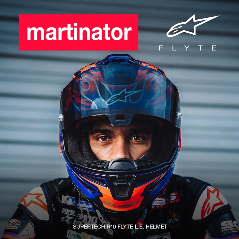 Cască integrală de motocicletă Alpinestars Supertech R-10 Flyte, ediție limitată, Jorge Martin, violet-roșu