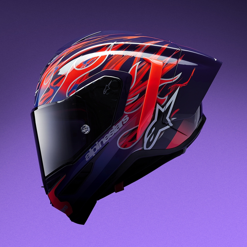 Cască integrală de motocicletă Alpinestars Supertech R-10 Flyte, ediție limitată, Jorge Martin, violet-roșu
