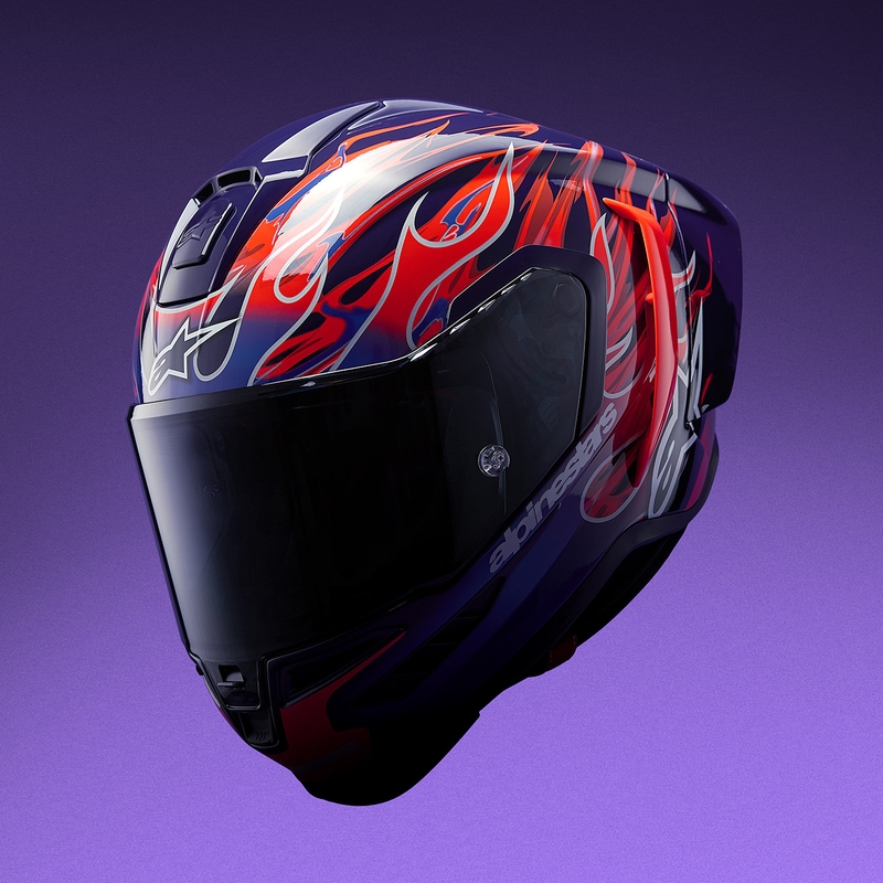 Cască integrală de motocicletă Alpinestars Supertech R-10 Flyte, ediție limitată, Jorge Martin, violet-roșu