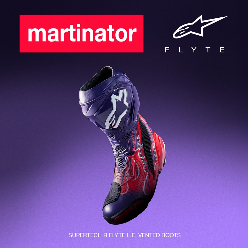 Ghete motociclete Alpinestars Supertech R Vented Flyte ediție limitată Jorge Martin violet-roșu-negru