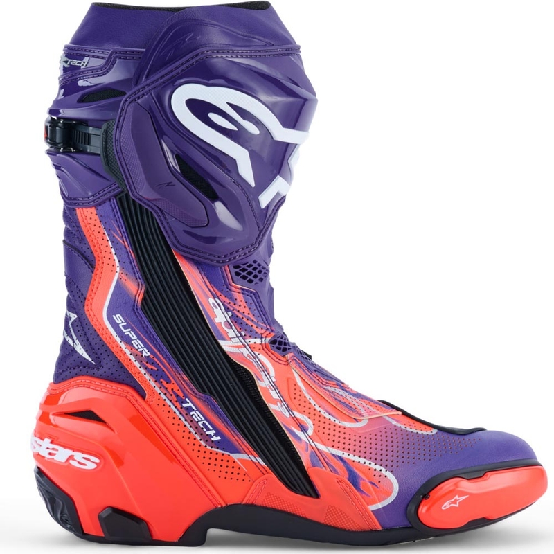 Ghete motociclete Alpinestars Supertech R Vented Flyte ediție limitată Jorge Martin violet-roșu-negru