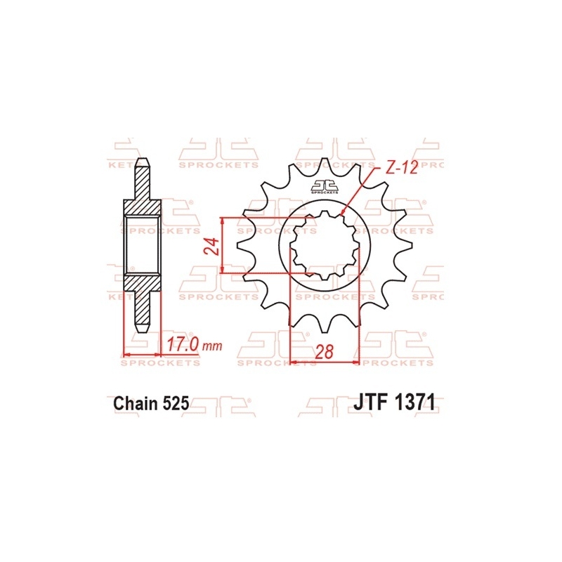Pinion fata JT 15T, 525 rubber cushioned
