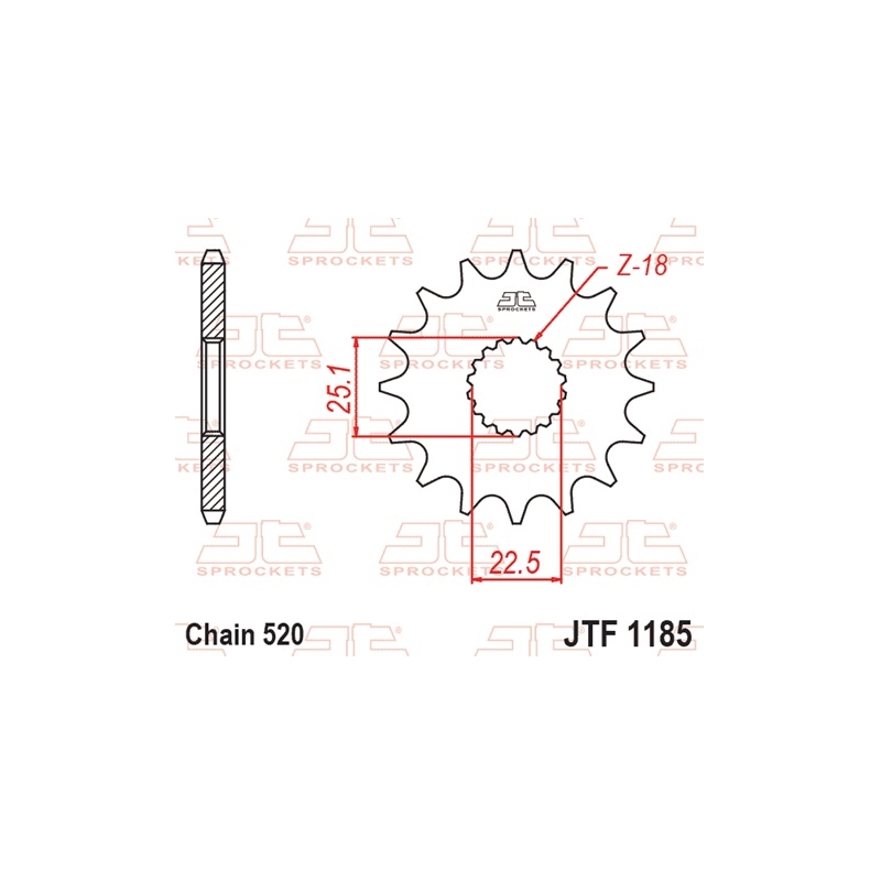 Pinion fata JT 17T, 520 cauciucat