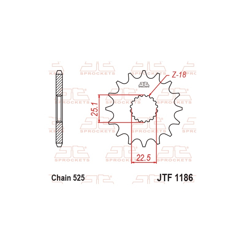Pinion fata JT 16T, 525 cauciucat