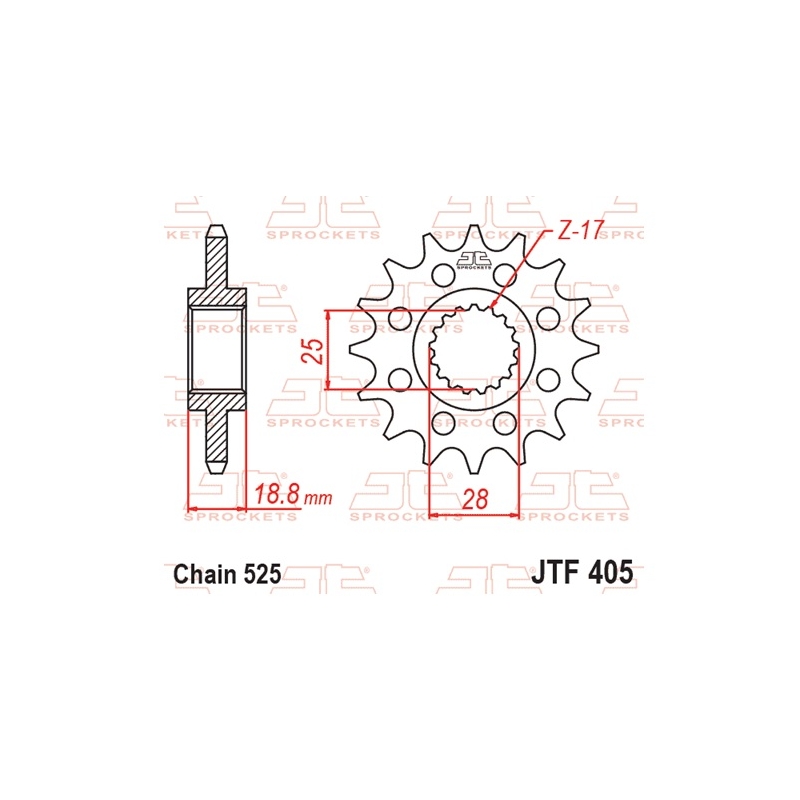 Pinion fata JT 19T, 525 rubber cushioned