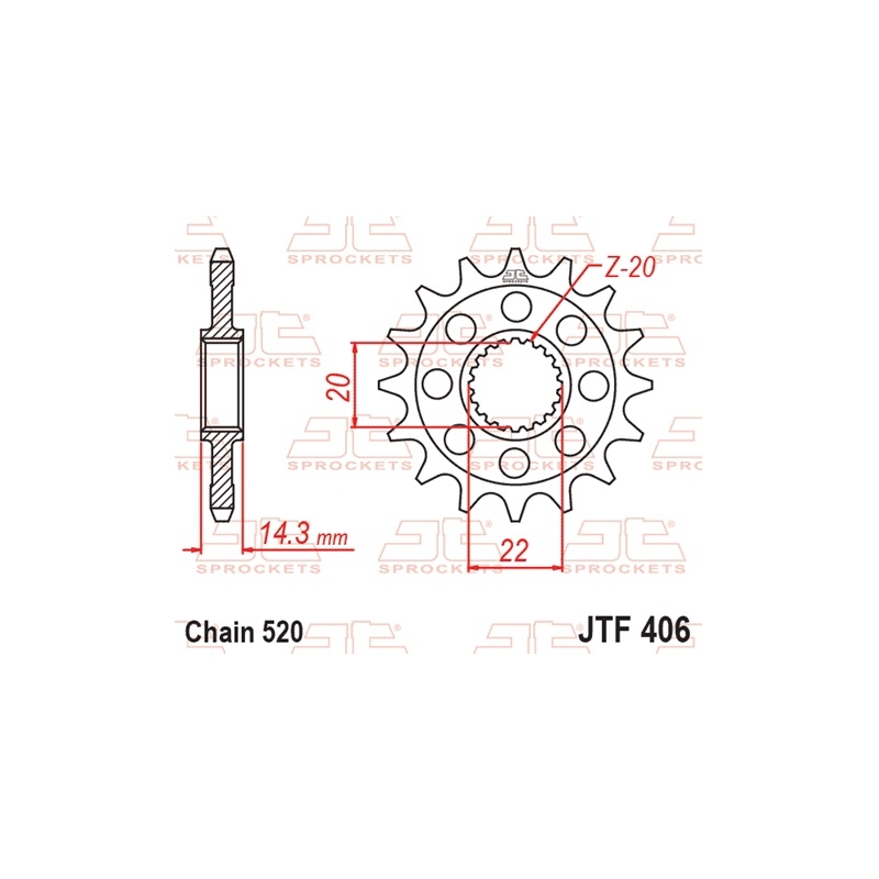 Pinion fata JT 16T, 520 rubber cushioned
