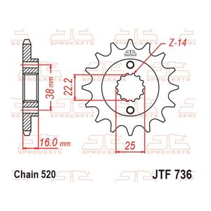 Pinion fata JT JTF 736-15RB 15T, 520 rubber cushioned