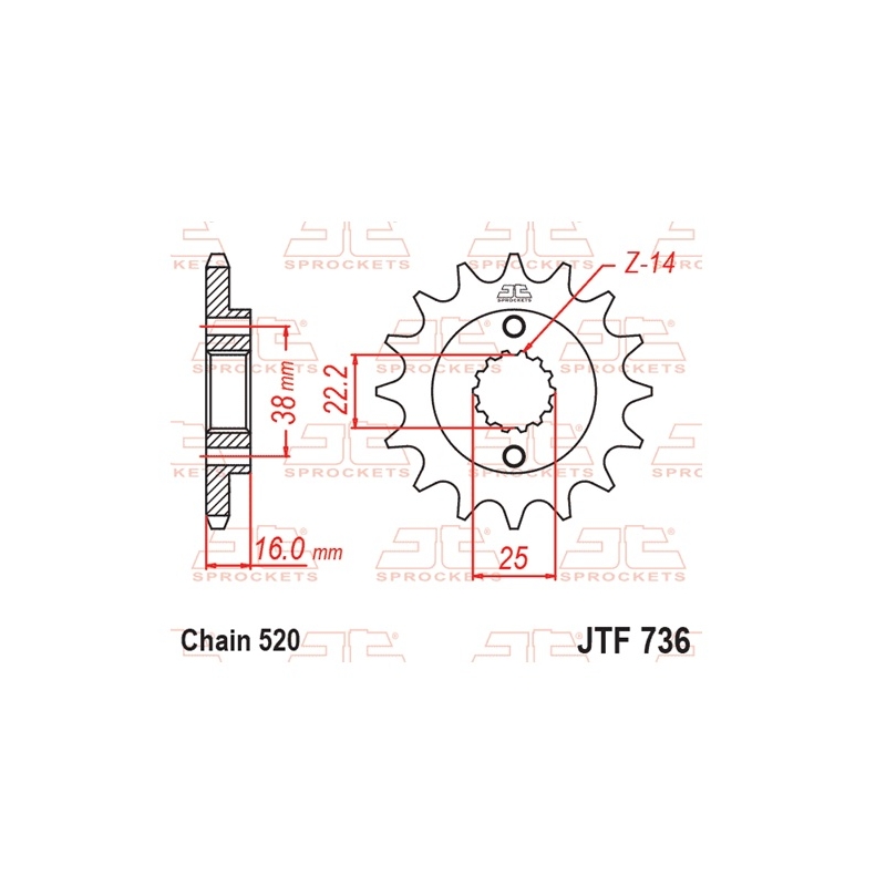 Pinion fata JT 15T, 520 rubber cushioned