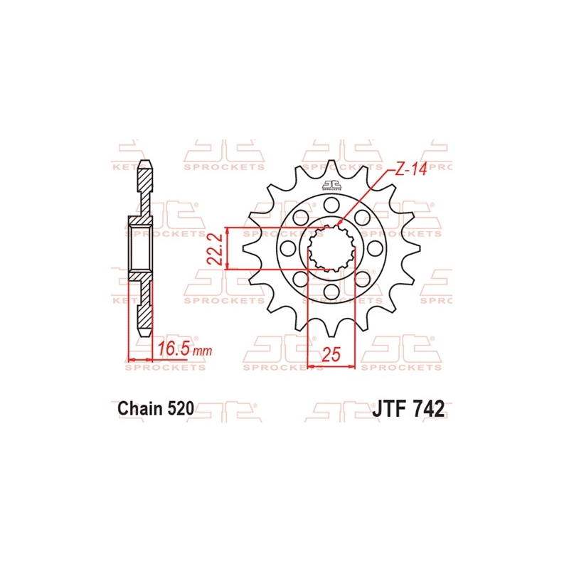 Pinion fata JT 15T, 520 rubber cushioned