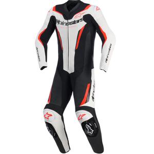 Costum de piele Alpinestars GP Force V2 din două piese negru-alb-roșu fluo