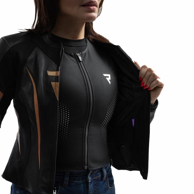 Geacă de motocicletă din piele pentru femei Rebelhorn Diva ST negru-auriu