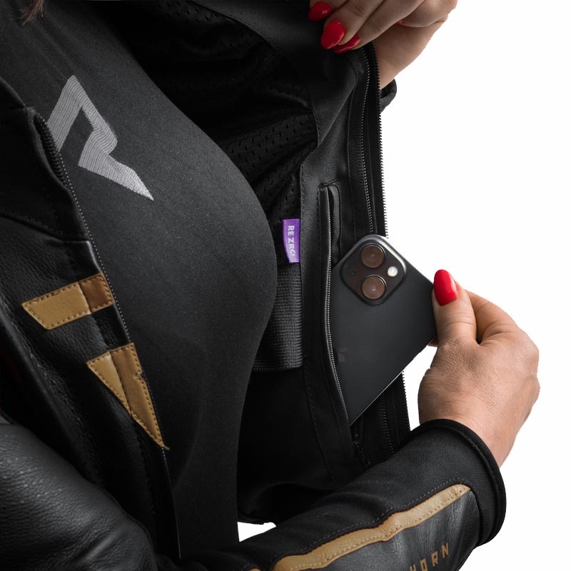 Geacă de motocicletă din piele pentru femei Rebelhorn Diva ST negru-auriu