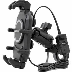 Suport telefon antivibrații cu încărcător wireless și mufă USB-C MotoZem M26-C1 negru