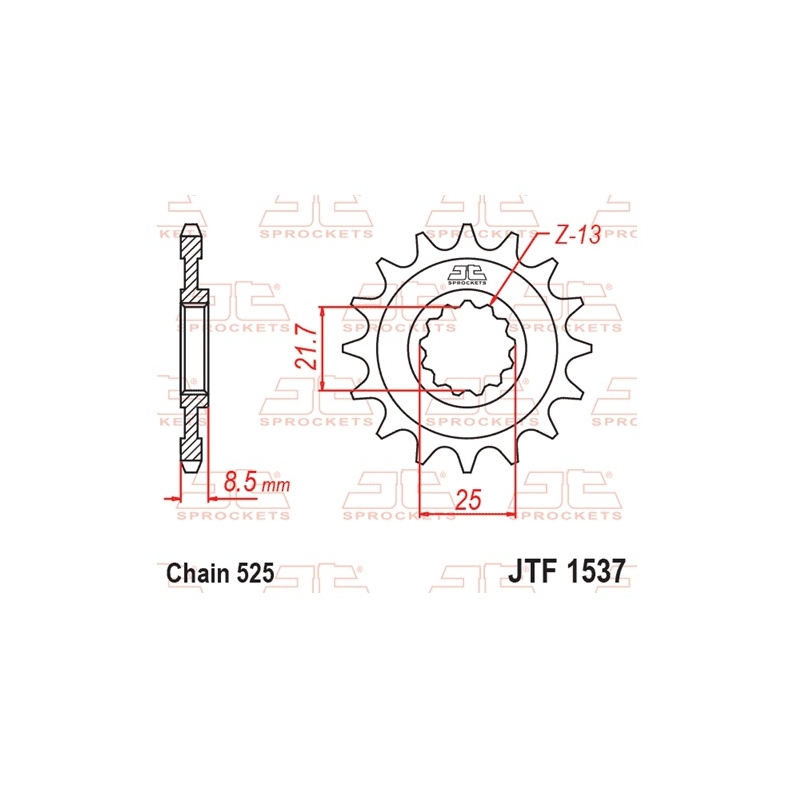 Pinion fata JT 16T, 525 rubber cushioned
