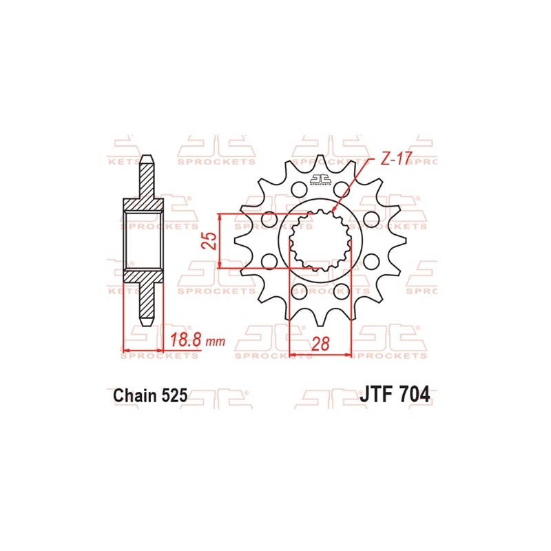 Pinion fata JT 16T, 525 rubber cushioned