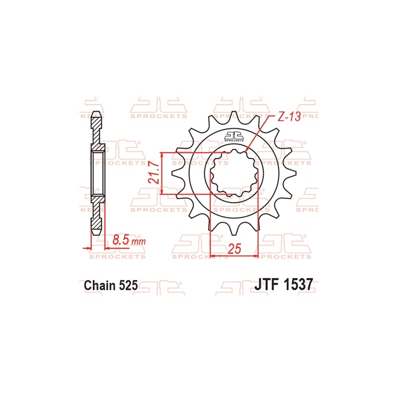 Pinion fata JT 17T, 525 rubber cushioned