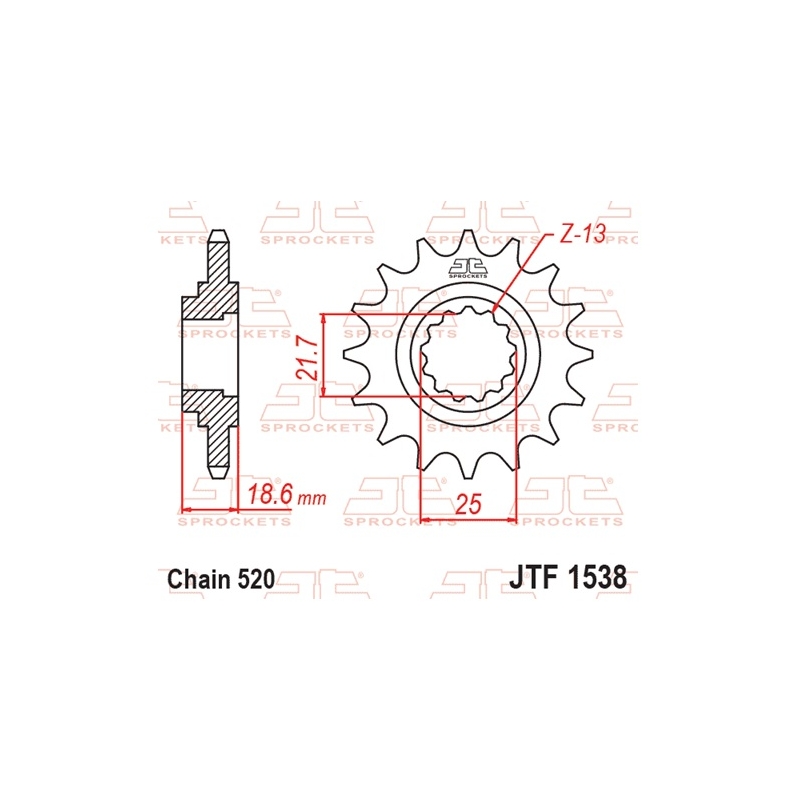 Pinion fata JT 15T, 520 rubber cushioned
