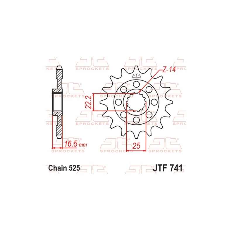 Pinion fata JT 15T, 525 rubber cushioned