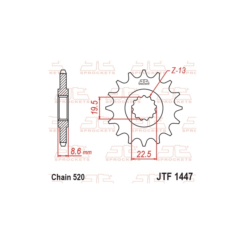 Pinion fata JT 14T, 520 cauciucat