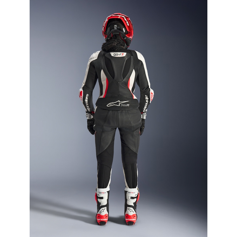 Costum de motocicletă din piele pentru femei, format din două piese, Alpinestars Stella GP-R7, negru-alb-roșu fluo
