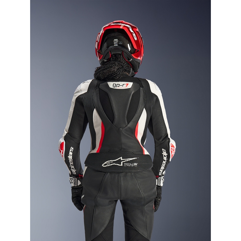 Costum de motocicletă din piele pentru femei, format din două piese, Alpinestars Stella GP-R7, negru-alb-roșu fluo