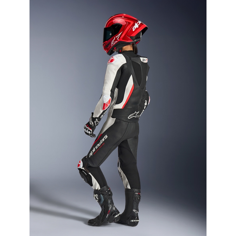 Costum de motocicletă din piele pentru femei, format din două piese, Alpinestars Stella GP-R7, negru-alb-roșu fluo