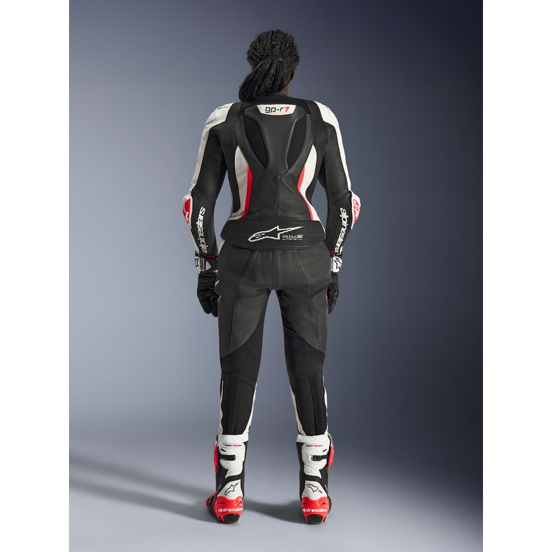 Costum de motocicletă din piele pentru femei, format din două piese, Alpinestars Stella GP-R7, negru-alb-roșu fluo