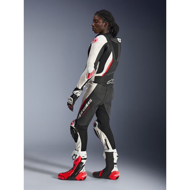 Costum de motocicletă din piele pentru femei, format din două piese, Alpinestars Stella GP-R7, negru-alb-roșu fluo