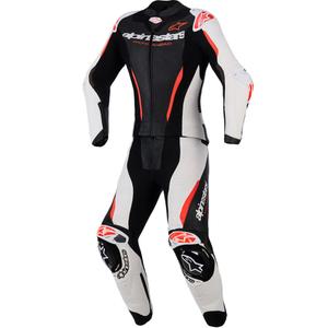 Costum de motocicletă din piele pentru femei, format din două piese, Alpinestars Stella GP-R7, negru-alb-roșu fluo