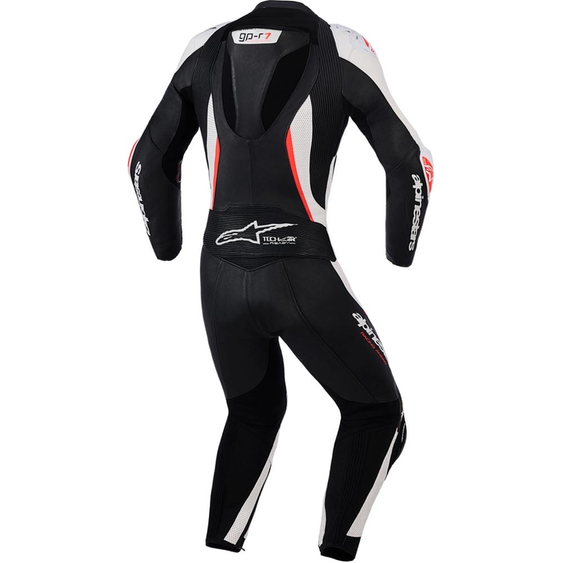 Costum de motocicletă din piele pentru femei, format din două piese, Alpinestars Stella GP-R7, negru-alb-roșu fluo