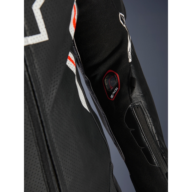 Costum de motocicletă din piele Alpinestars GP TECH V5 negru-alb-roșu fluo