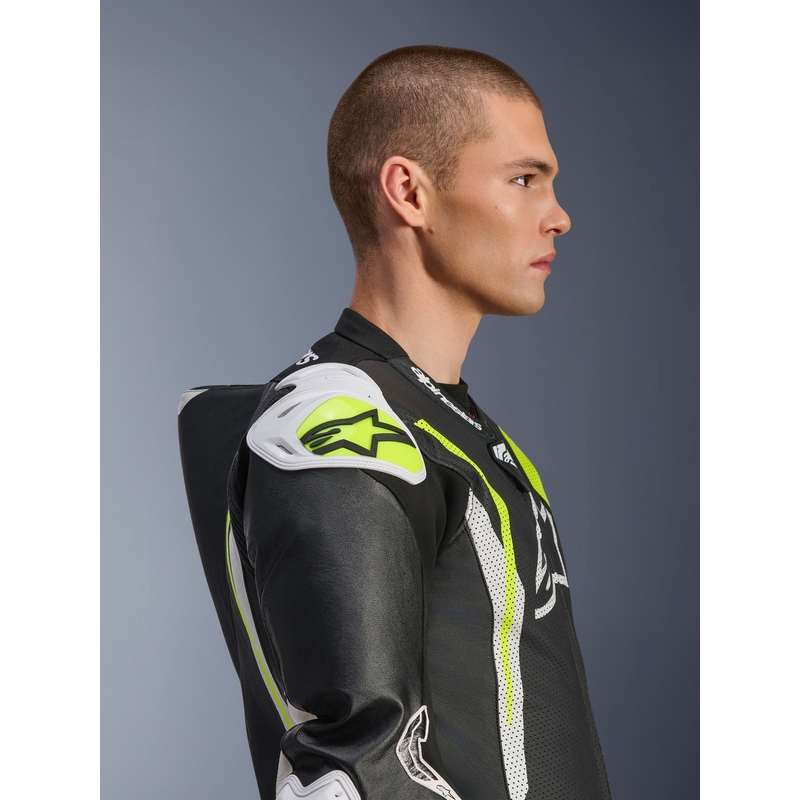 Costum de motocicletă din piele Alpinestars GP TECH V5 negru-alb-galben fluo
