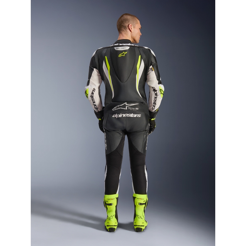 Costum de motocicletă din piele Alpinestars GP TECH V5 negru-alb-galben fluo