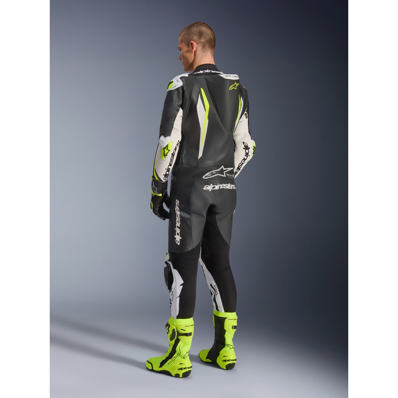 Costum de motocicletă din piele Alpinestars GP TECH V5 negru-alb-galben fluo