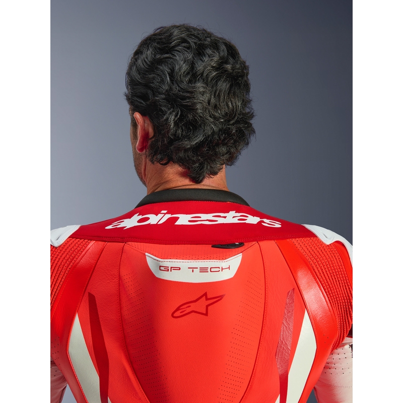 Costum de piele pentru motocicletă Alpinestars GP TECH V5, dintr-o singură piesă, roșu fluo-roșu-alb