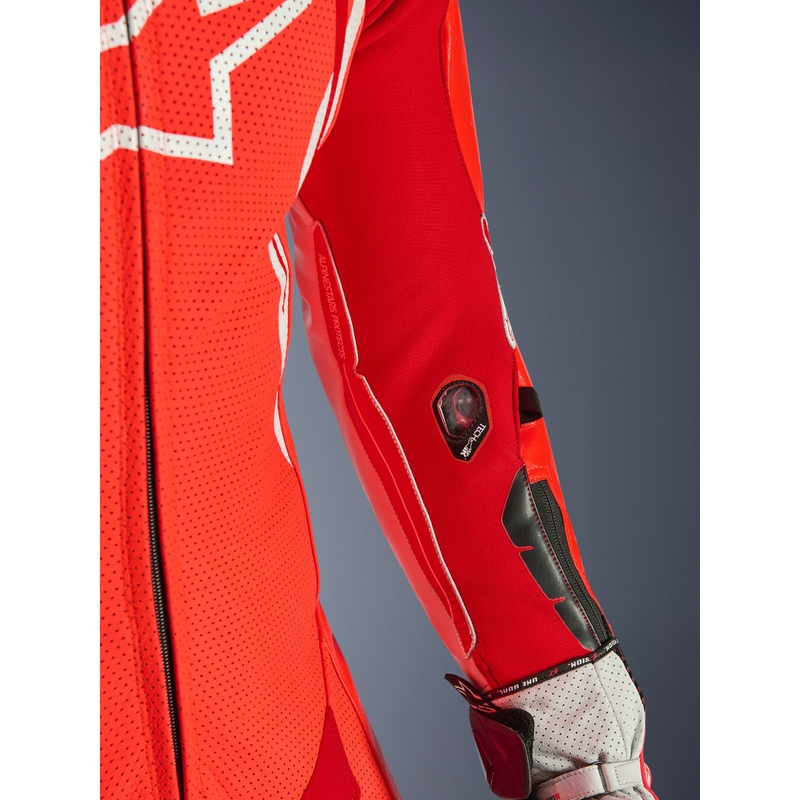 Costum de piele pentru motocicletă Alpinestars GP TECH V5, dintr-o singură piesă, roșu fluo-roșu-alb