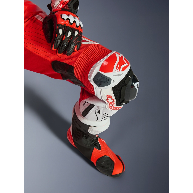Costum de piele pentru motocicletă Alpinestars GP TECH V5, dintr-o singură piesă, roșu fluo-roșu-alb