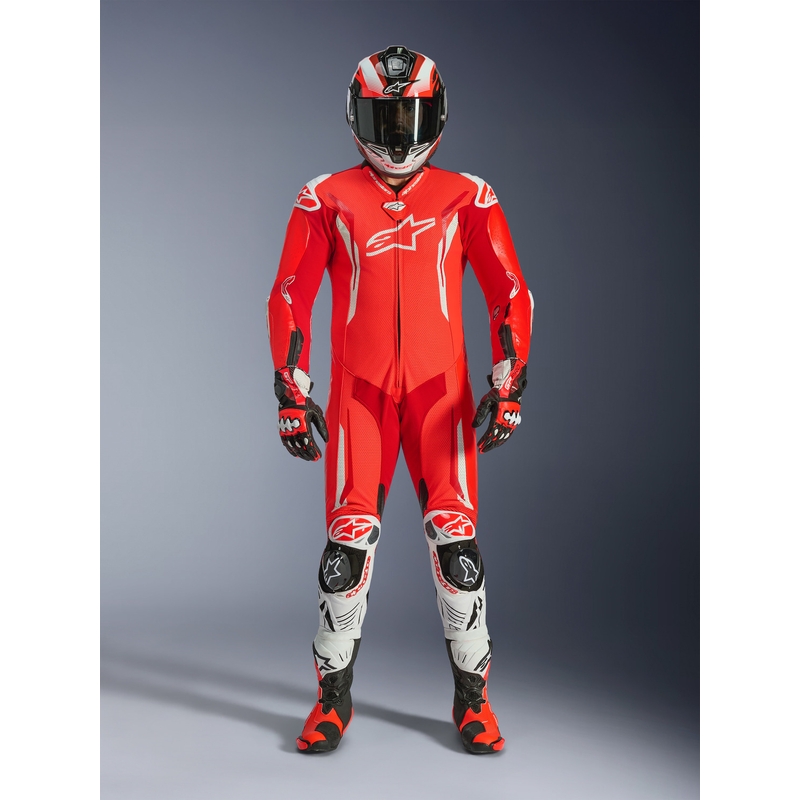 Costum de piele pentru motocicletă Alpinestars GP TECH V5, dintr-o singură piesă, roșu fluo-roșu-alb