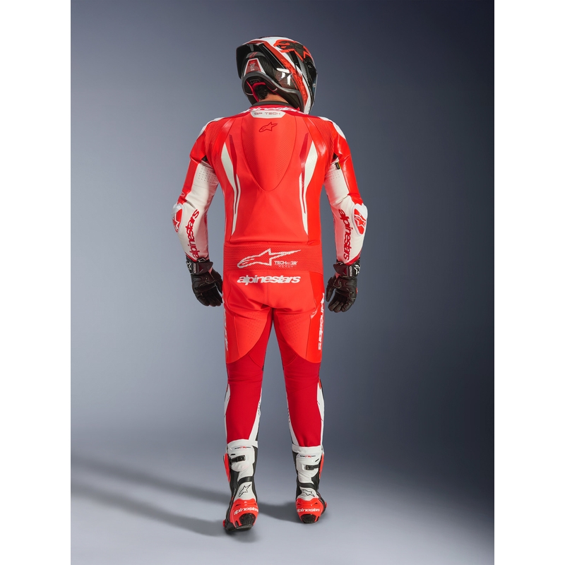 Costum de piele pentru motocicletă Alpinestars GP TECH V5, dintr-o singură piesă, roșu fluo-roșu-alb