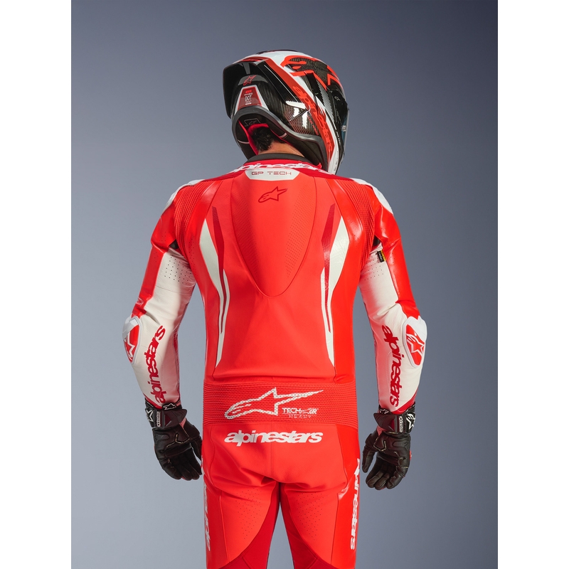 Costum de piele pentru motocicletă Alpinestars GP TECH V5, dintr-o singură piesă, roșu fluo-roșu-alb