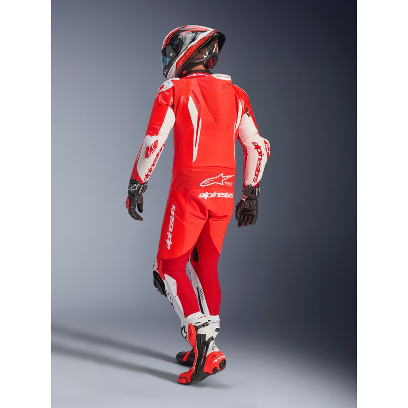 Costum de piele pentru motocicletă Alpinestars GP TECH V5, dintr-o singură piesă, roșu fluo-roșu-alb
