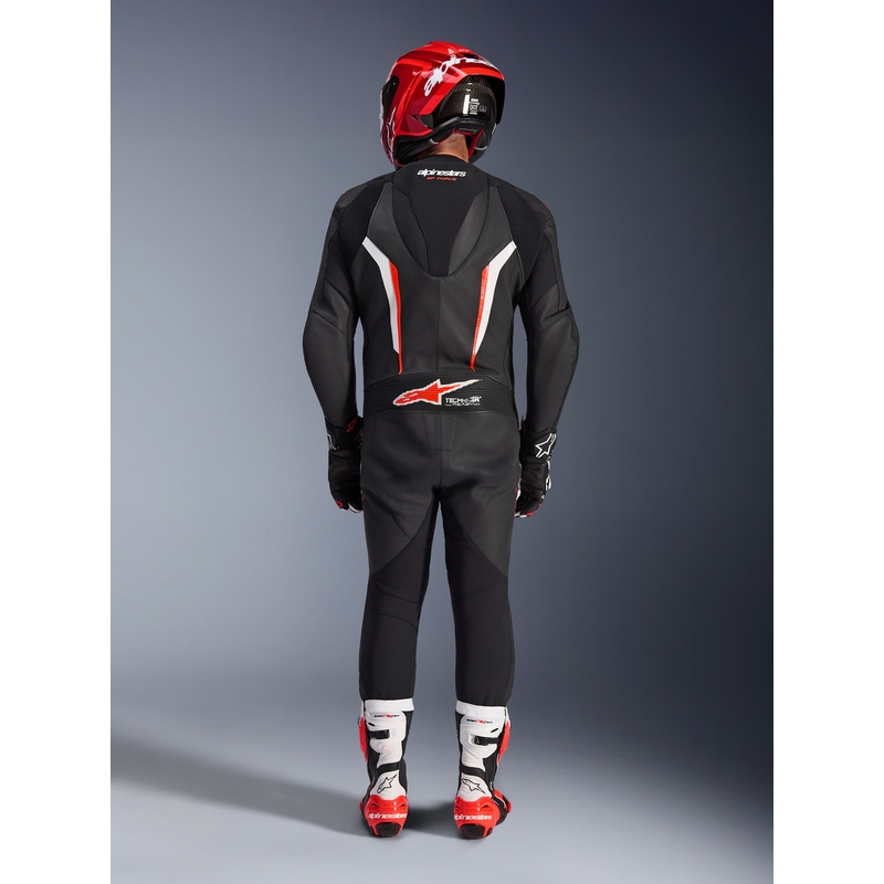 Costum de motocicletă Alpinestars GP FORCE V2 dintr-o singură piesă negru-alb-roșu fluo