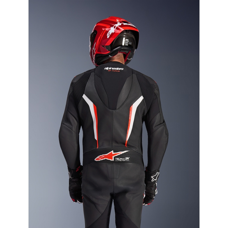 Costum de motocicletă Alpinestars GP FORCE V2 dintr-o singură piesă negru-alb-roșu fluo