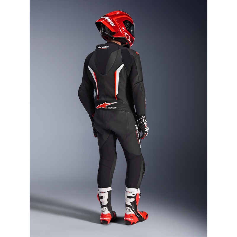 Costum de motocicletă Alpinestars GP FORCE V2 dintr-o singură piesă negru-alb-roșu fluo